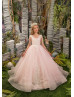 Beaded Ivory Lace Blush Pink Tulle Fringe Flower Girl Dress